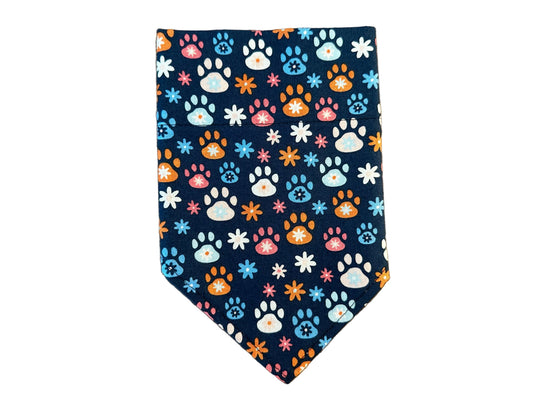 Paw Prints + Daisies | Blue | Bandana