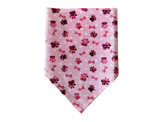 Paw Prints + Bones | Pink Plaid | Bandana